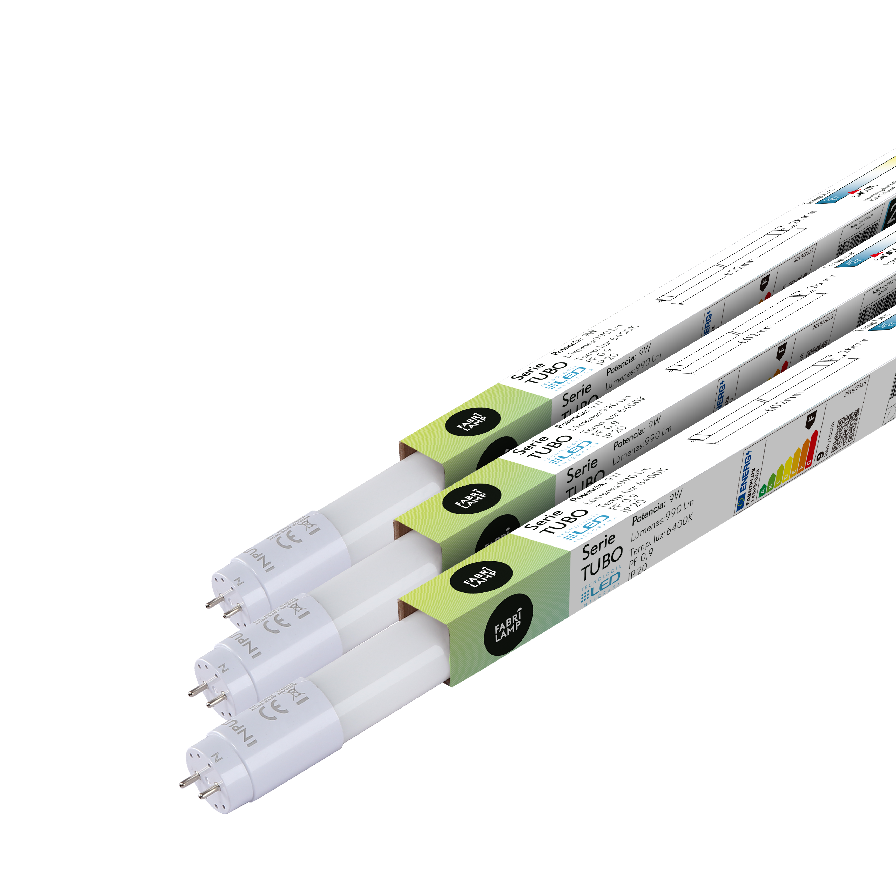 Tubo LED T8 9W 900lm 6400k Fabriplus, vista frontal