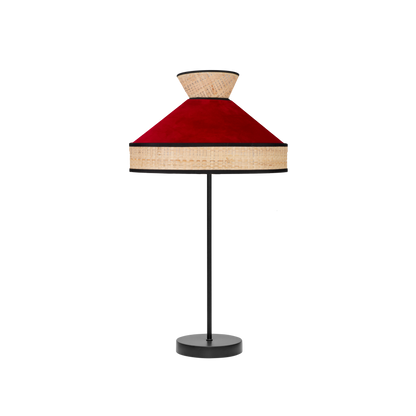Lámpara Fabrizio fabricada en metal y textil, color negro, natural y rojo