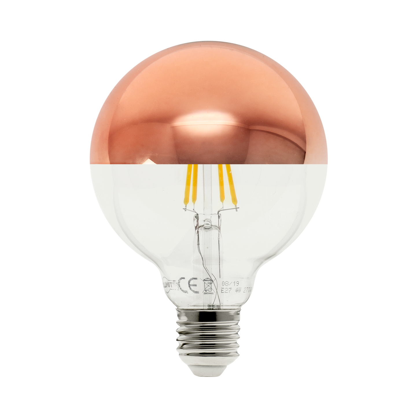 Bombilla LED decorativa Globo Oro Rosa 10W E27 de Fabrilamp, vista frontal.