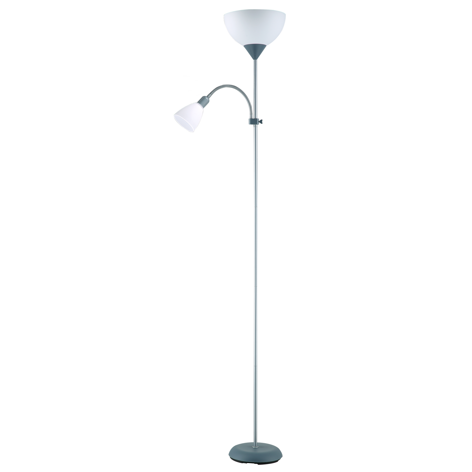Lámpara de pie Rigel fabricada en metal color plata con lector orientable