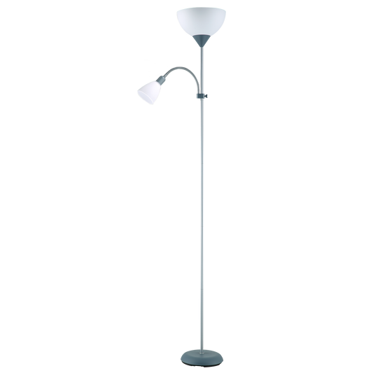 Lámpara de pie Rigel fabricada en metal color plata con lector orientable