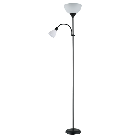 Lámpara de pie Rigel fabricada en metal color negro con tulipa de policarbonato blanco