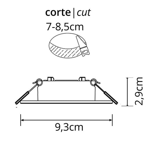 Aro Empotrable ONIRO Cuadrado 9,3 cm Blanco Policarbonato Interlusa instalada en ambiente decorativo de salón o dormitorio | Interlusa