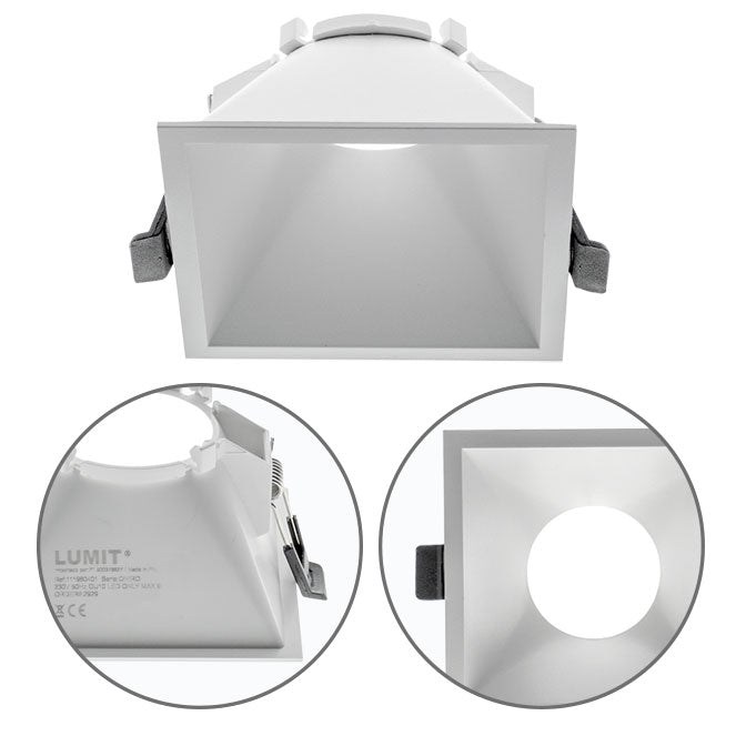 Aro Empotrable ONIRO Cuadrado 9,3 cm Blanco Policarbonato Interlusa - Vista frontal principal en fondo blanco | LuzGurú