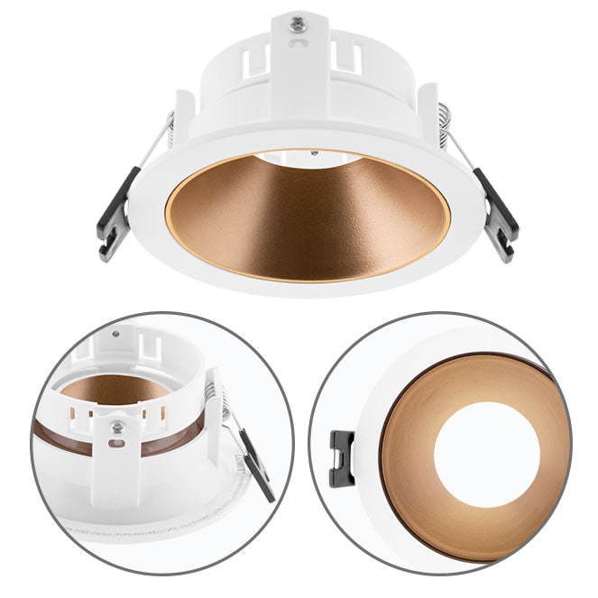 Aro Empotrable ONIRO Redondo 8,8 cm Oro Policarbonato Interlusa - Vista frontal principal en fondo blanco | LuzGurú