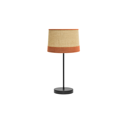 Lámpara de sobremesa rústica fabricada en metal textil, color saco/naranja ideal para salones y dormitorios