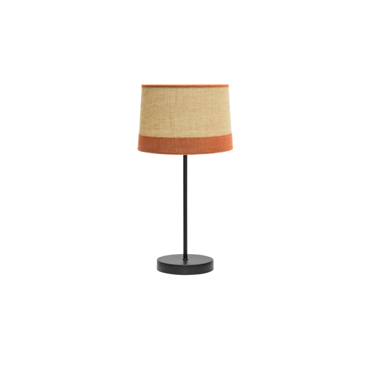 Lámpara de sobremesa rústica fabricada en metal textil, color saco/naranja ideal para salones y dormitorios