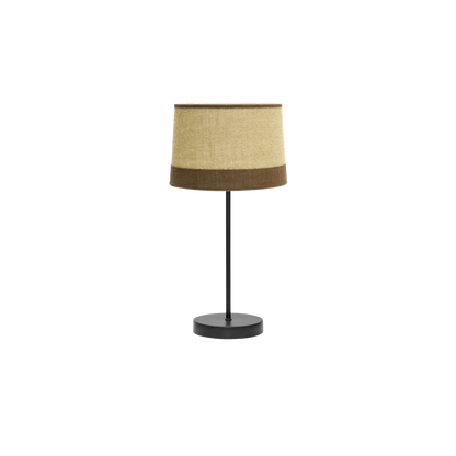 Lámpara sobremesa Fabrilamp con pantalla de tejido de saco combinado con lino rayado, color saco/marrón y estructura negra