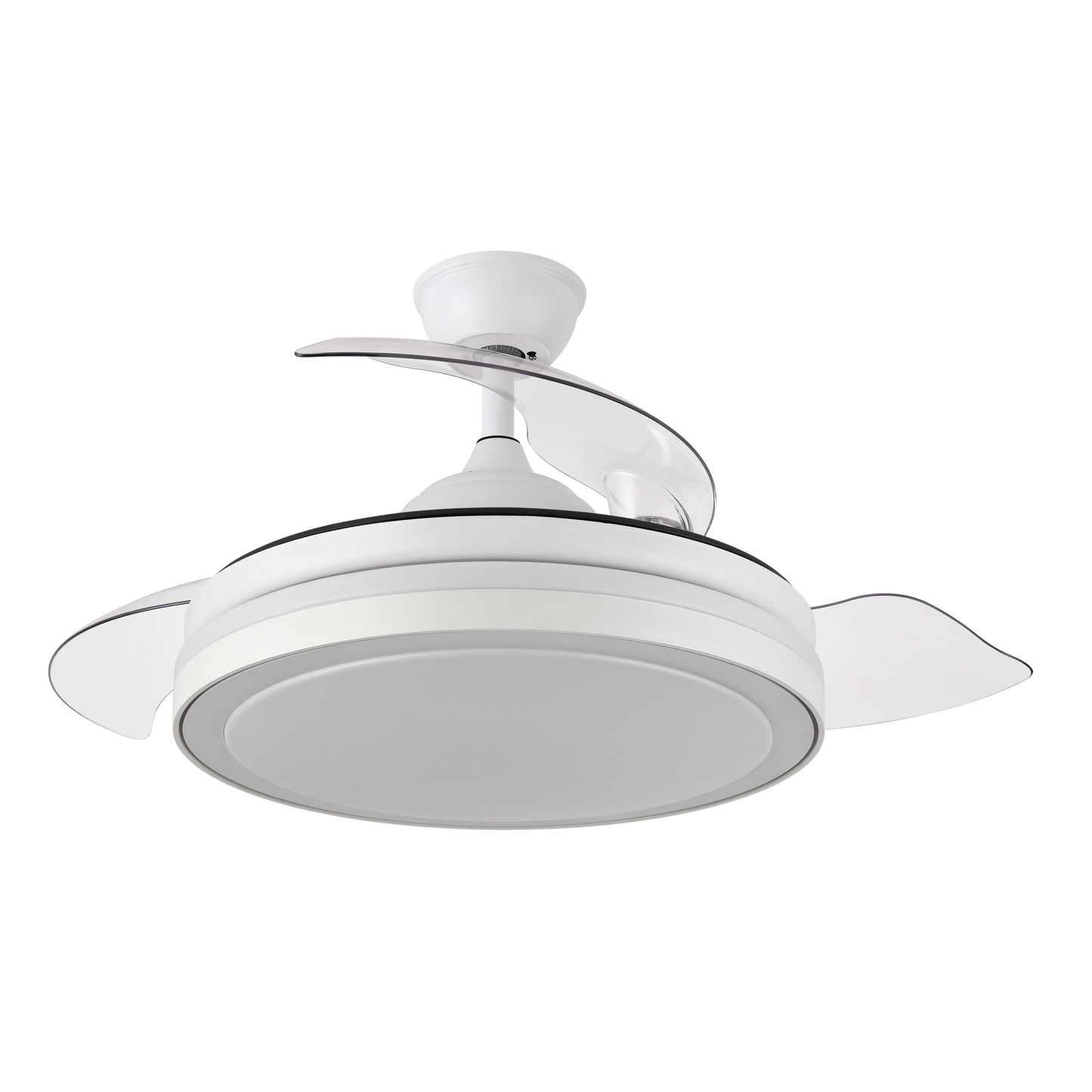 Ventilador techo minimalista blanco Fabrilamp con aspas desplegables de 91 cm para interiores domésticos