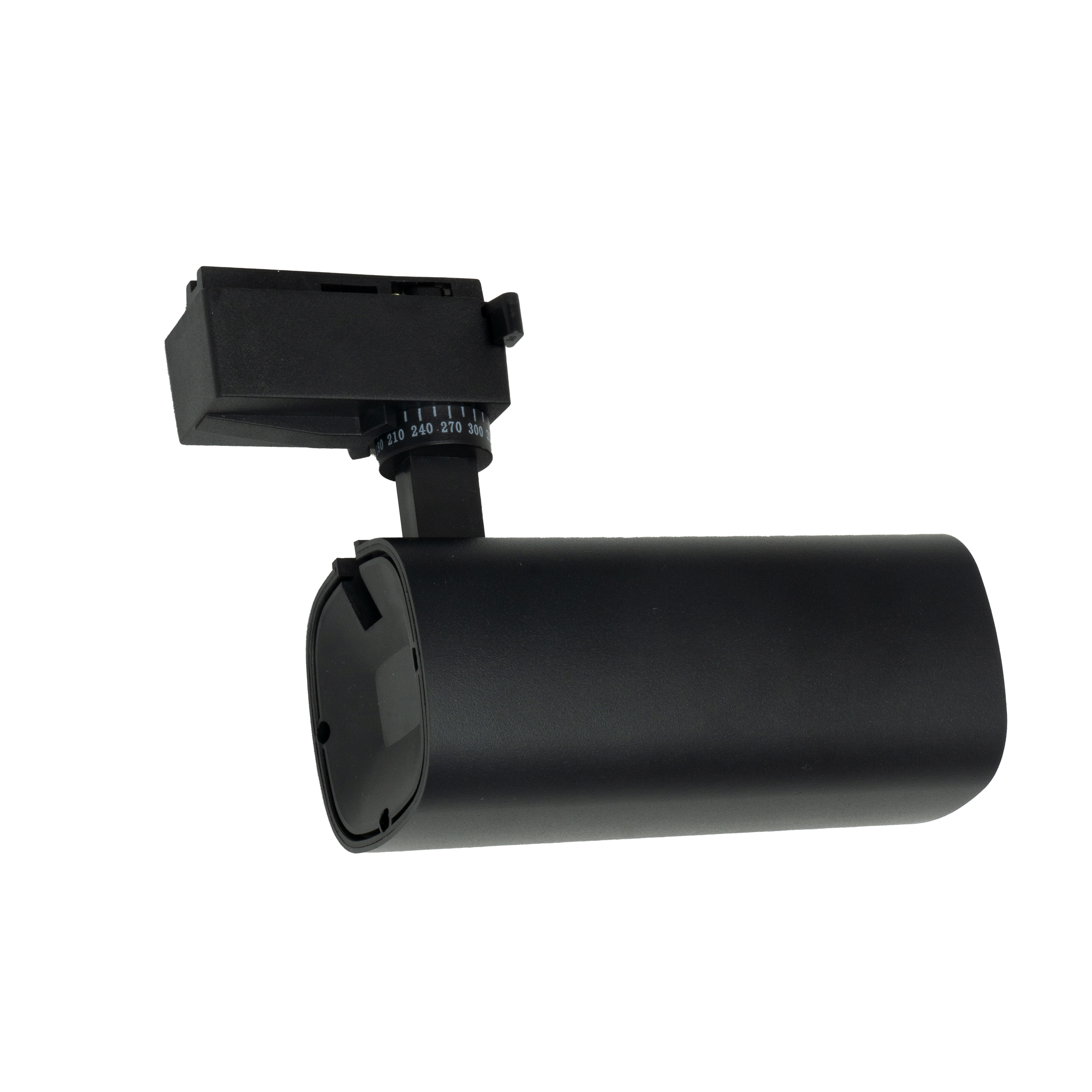 Foco de carril Alfil negro 30W 4000K de Fabrilamp, vista frontal.