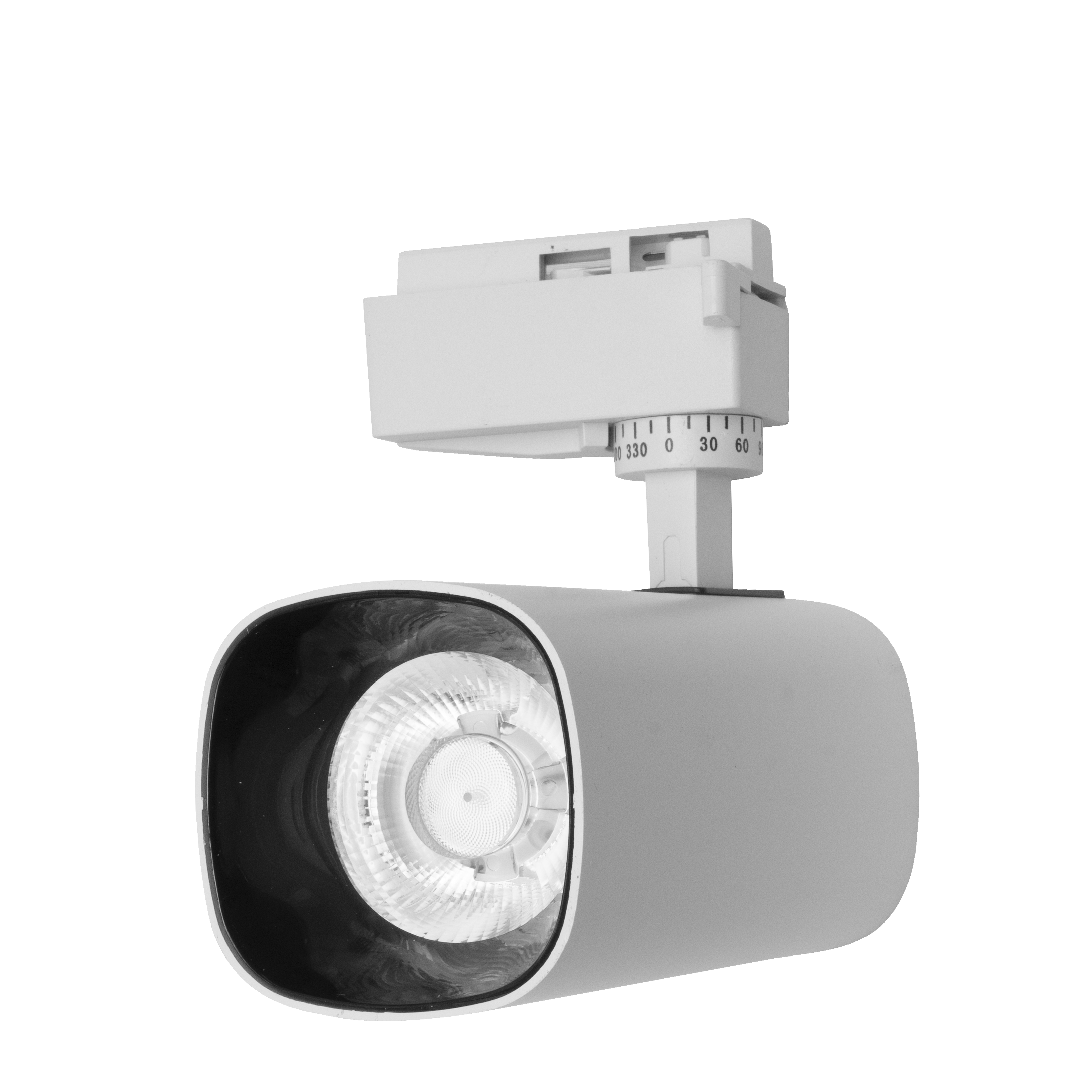 Foco de carril Alfil 30W 4000K blanco, vista frontal.