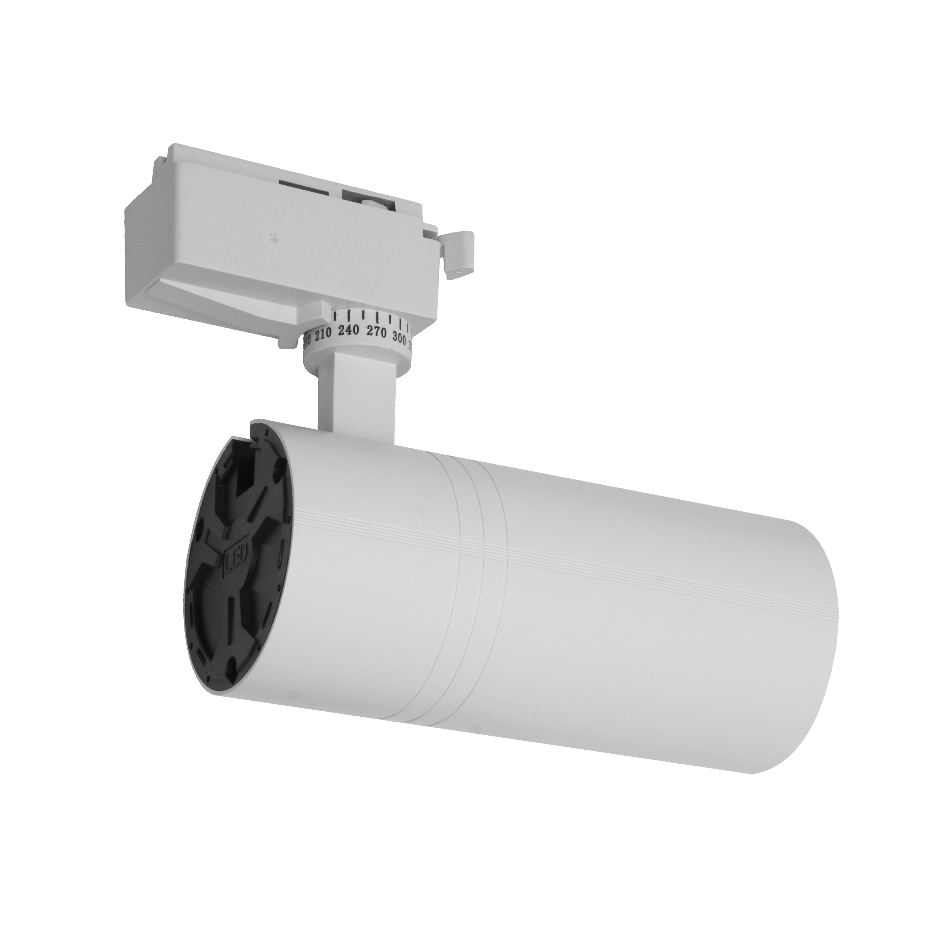 Foco de carril ANZO 30W 2700K blanco, vista frontal. Iluminación eficiente para interiores.