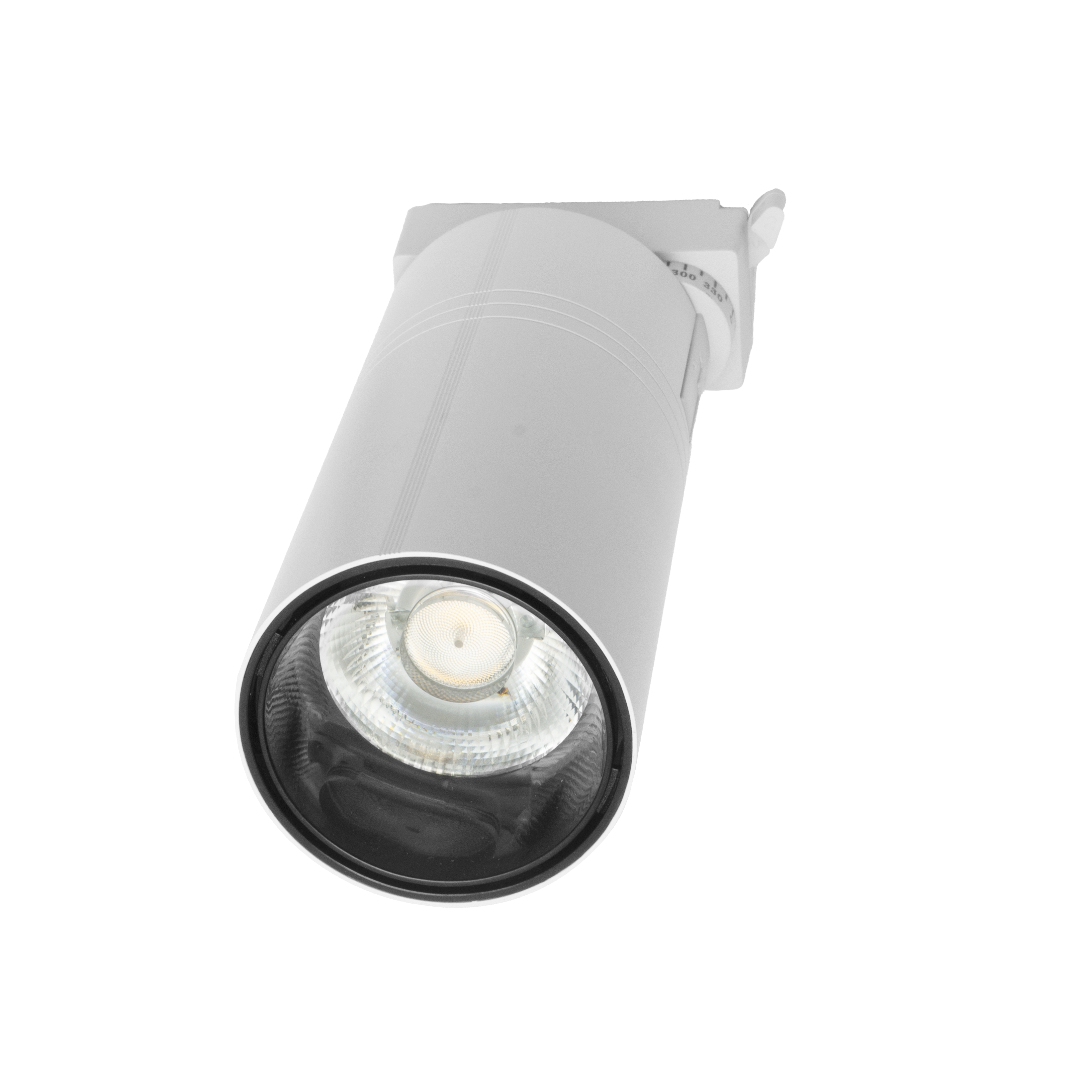 Foco de carril ANZO 30W 2700K blanco, vista frontal. Iluminación eficiente para interiores.