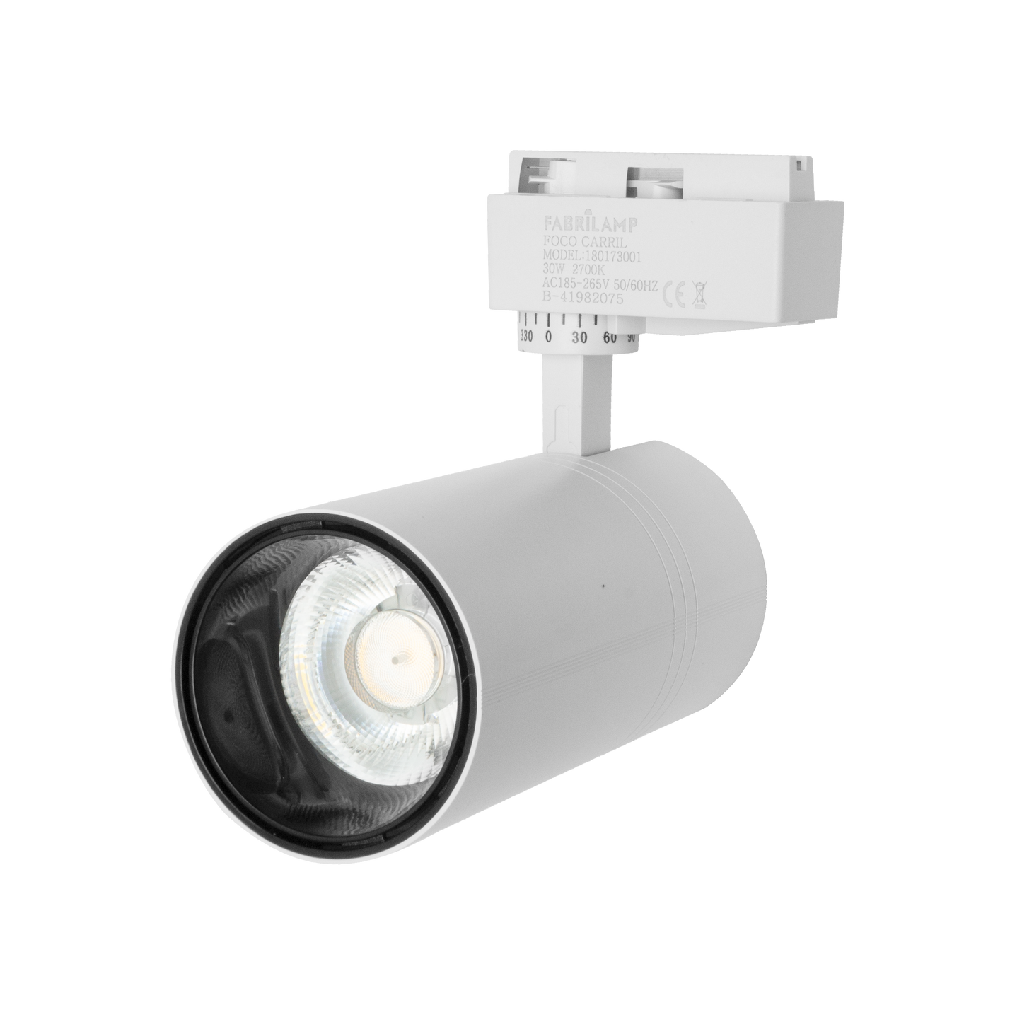 Foco de carril ANZO 20W blanco, 2700K, 1800 lúmenes, 36º orientable. Fabrilamp.