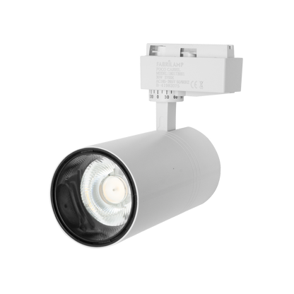 Foco de carril ANZO 20W blanco, 2700K, 1800 lúmenes, 36º orientable. Fabrilamp.