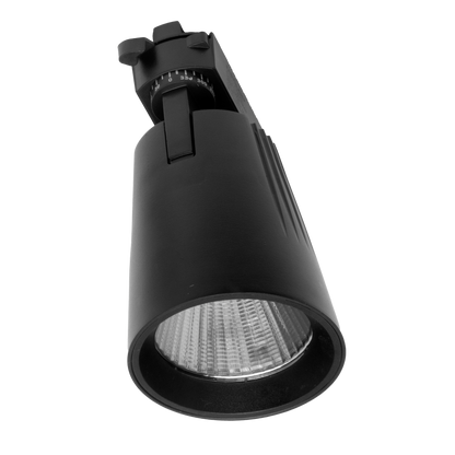 Foco de carril LED Telma negro 20W, vista frontal.