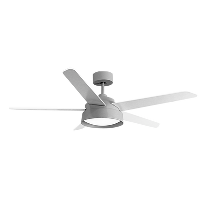 Elegante ventilador de techo gris con luz LED, ideal para el salón