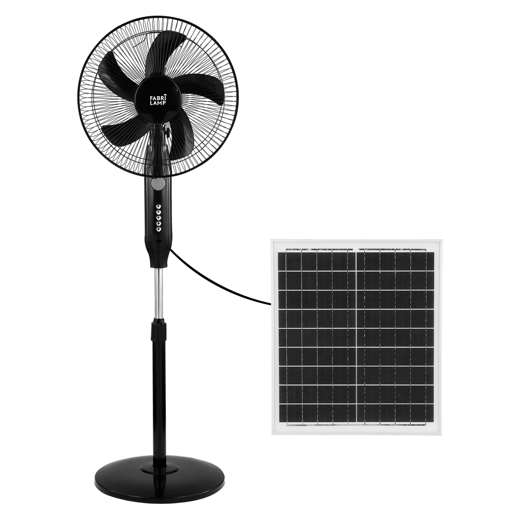 Ventilador de pie solar Boreal negro de Fabrilamp, con 3 velocidades, puerto USB y luz nocturna.