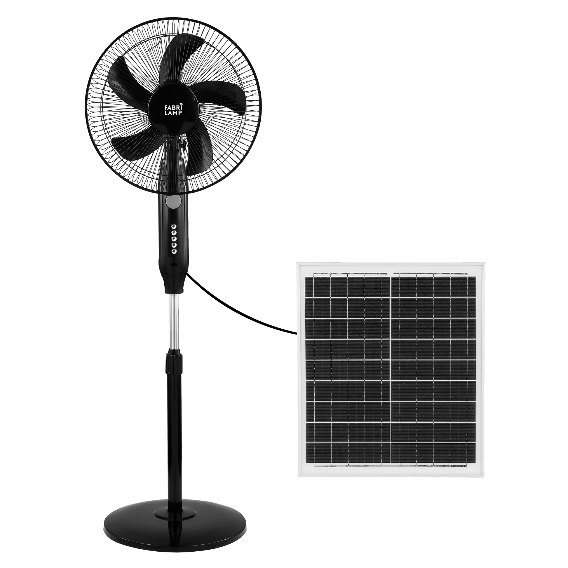 Ventilador de pie solar Boreal negro de Fabrilamp, con 3 velocidades, puerto USB y luz nocturna.