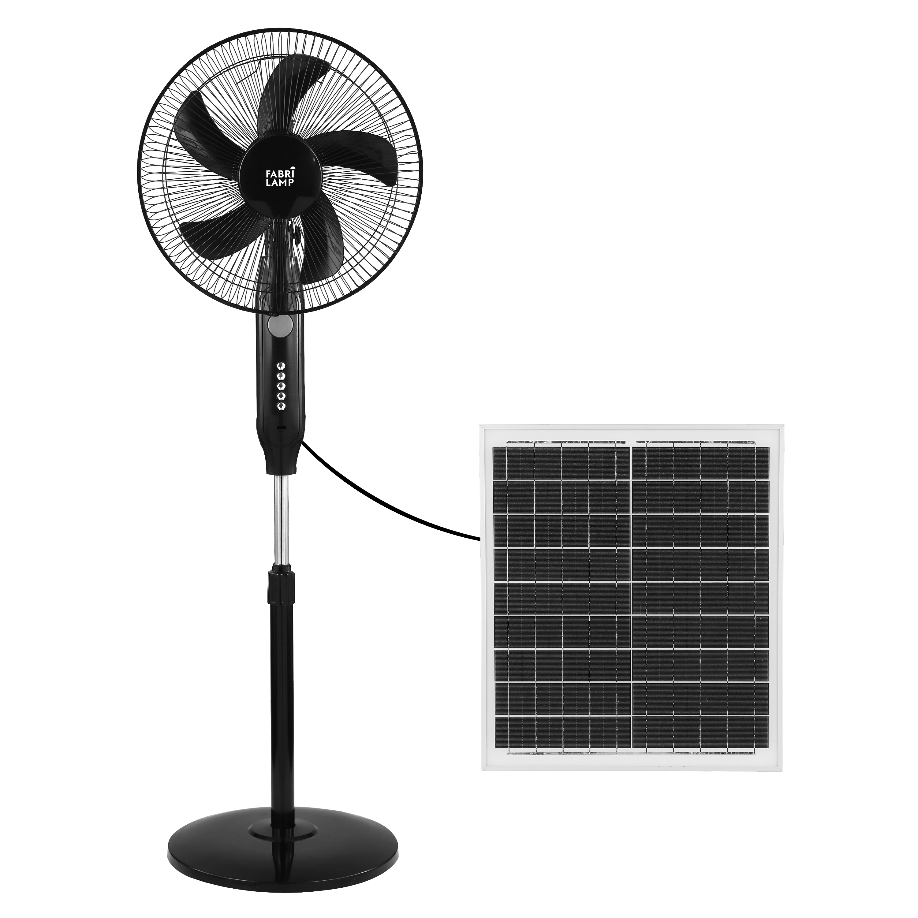 Ventilador de pie solar Boreal negro de Fabrilamp, con 3 velocidades, puerto USB y luz nocturna.