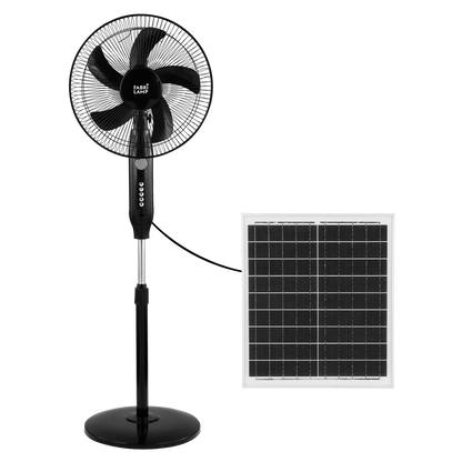 Ventilador de pie solar Boreal negro de Fabrilamp, con 3 velocidades, puerto USB y luz nocturna.