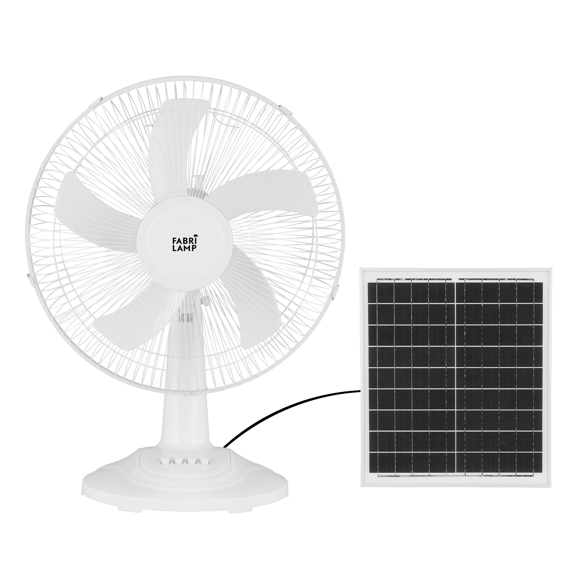 Ventilador de sobremesa solar Fabrilamp Abanico Blanco 20W, 3 velocidades, 5 aspas.