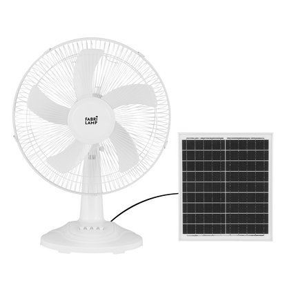 Ventilador de sobremesa solar Fabrilamp Abanico Blanco 20W, 3 velocidades, 5 aspas.