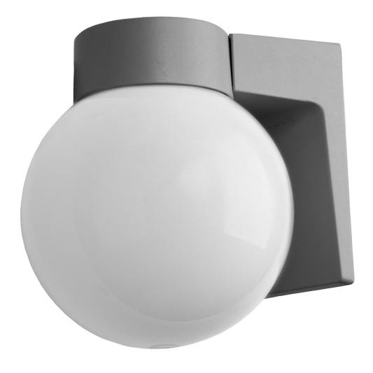 Aplique Procyon fabricado en aluminio color gris, ideal para iluminar exteriores