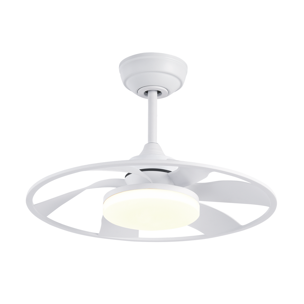 Ventilador techo con iluminación LED regulable (3000K-6500K) y 6 velocidades, ideal para salones y dormitorios