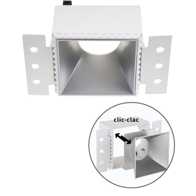 Aro para Downlight Empotrable HAPI cuadrado Interlusa en acabado plata para yeso laminado