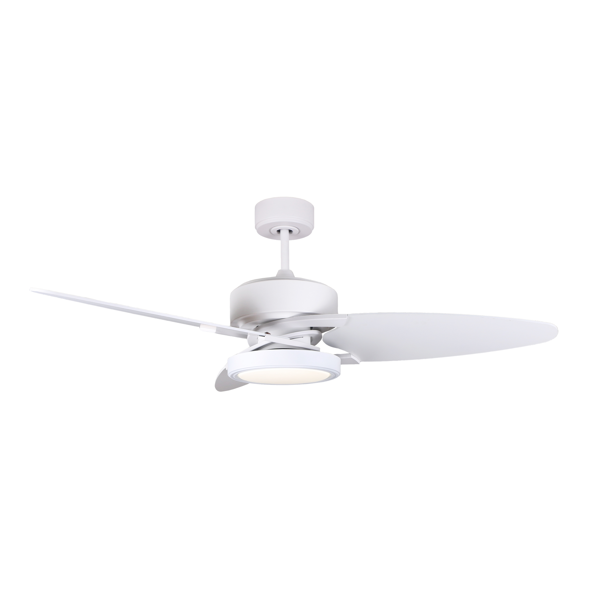 Ventilador de techo Fabrilamp Cross 30W blanco con aspas reversibles blanco/haya, vista frontal.