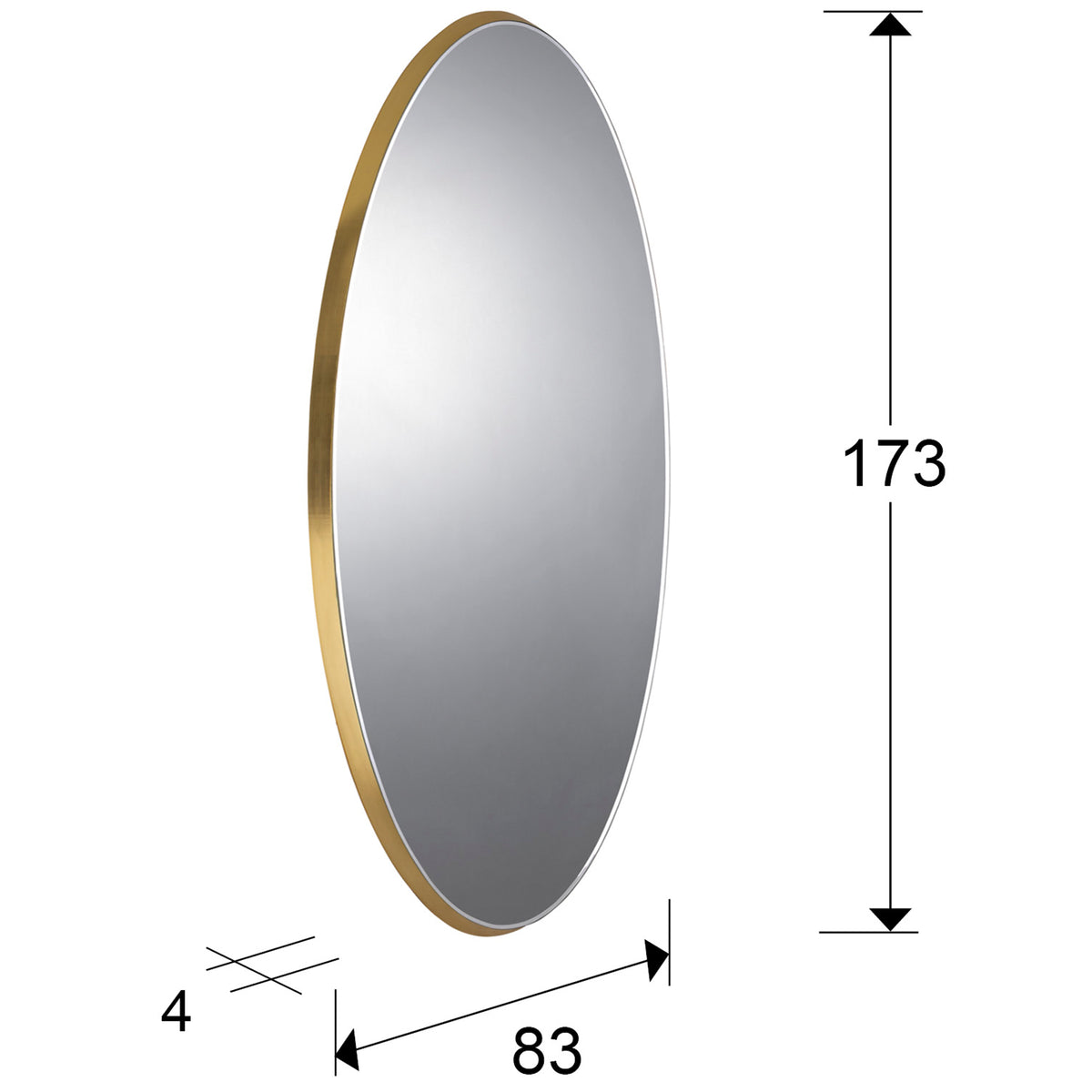 Plano con medidas de Espejo Ovalado Aries 80x170 cm Pan de Oro Schuller