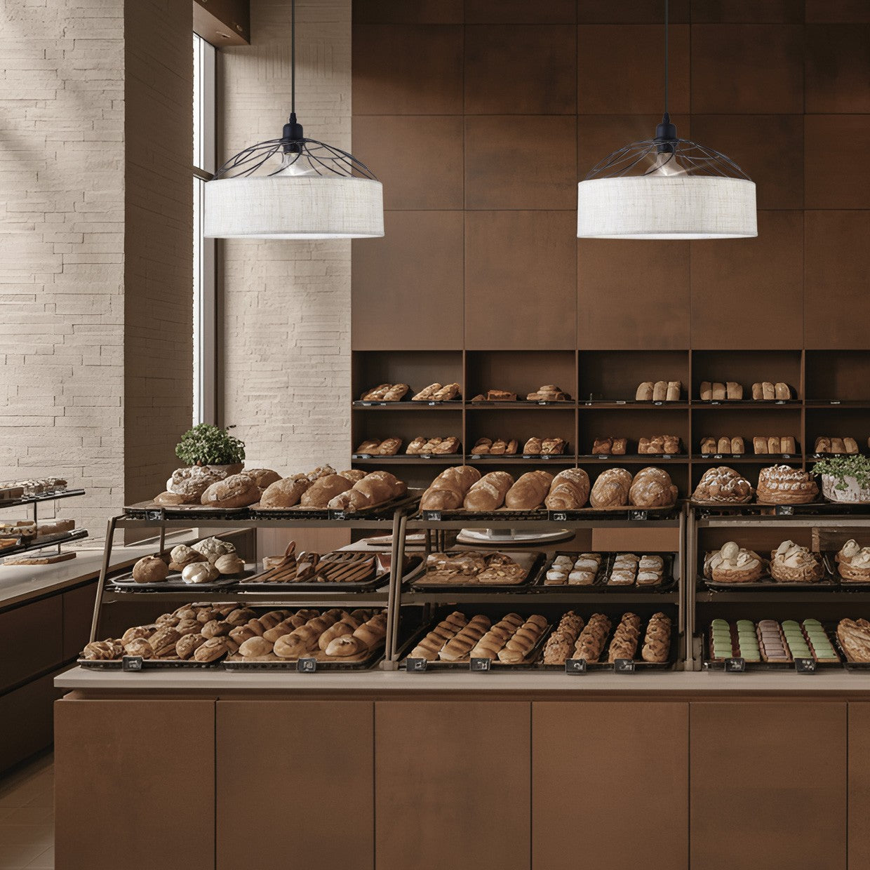 Colgante Prison instalado en ambiente de comedor - Vista detallada con efecto lumínico