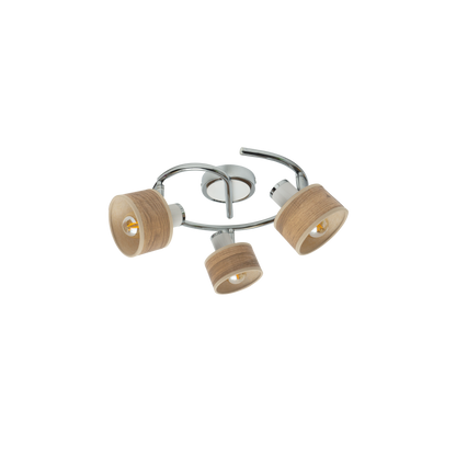 Plafón Nando fabricado en metal color cromo y madera clara, ideal para iluminar tu hogar