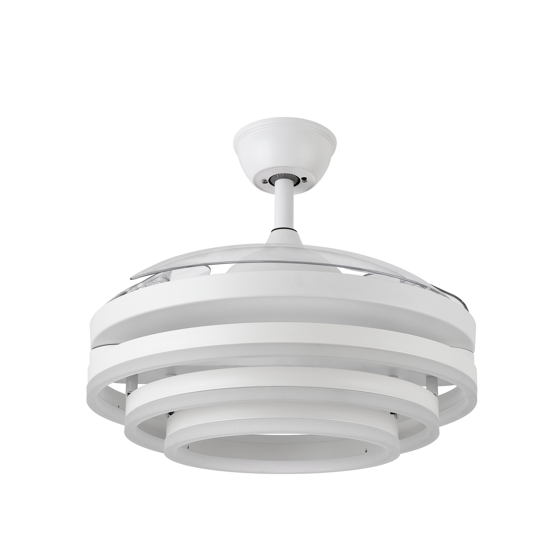 Ventilador de techo retráctil Fabrilamp KAI, con aspas de ABS transparente que se pliegan automáticamente
