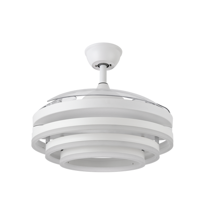 Ventilador de techo retráctil Fabrilamp KAI, con aspas de ABS transparente que se pliegan automáticamente