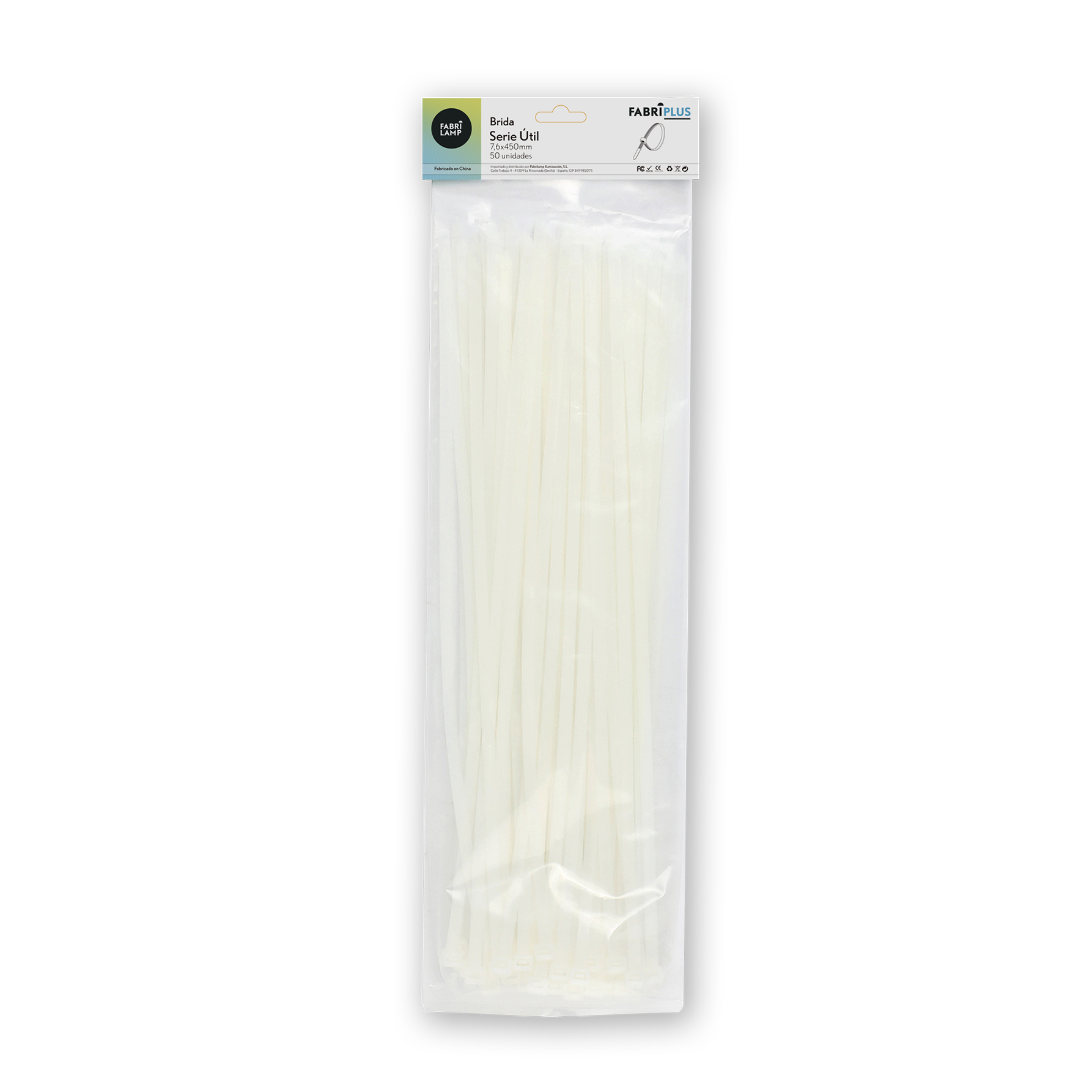 Bolsa de 50 bridas blancas ideales para instalaciones eléctricas y de fontanería