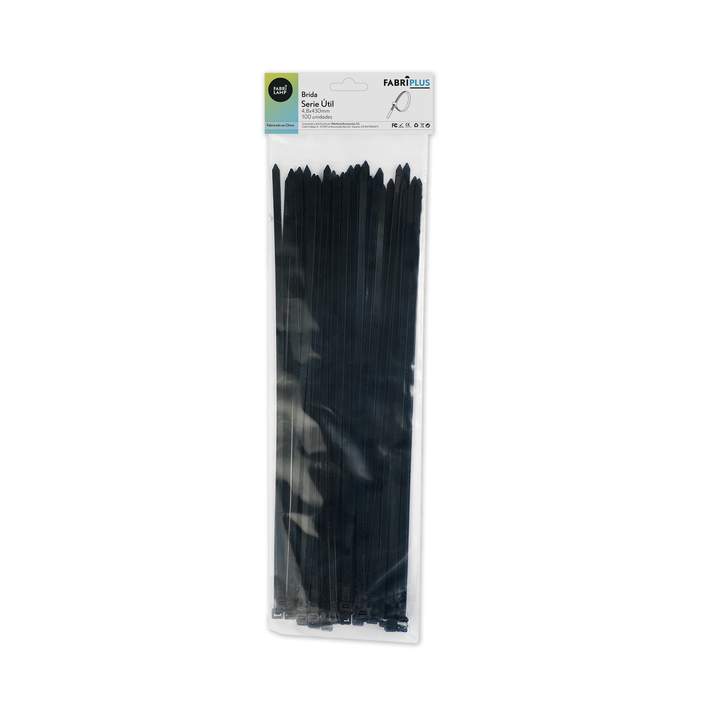 Bolsa de 100 bridas negras para organizar cables y tuberías en interiores y exteriores