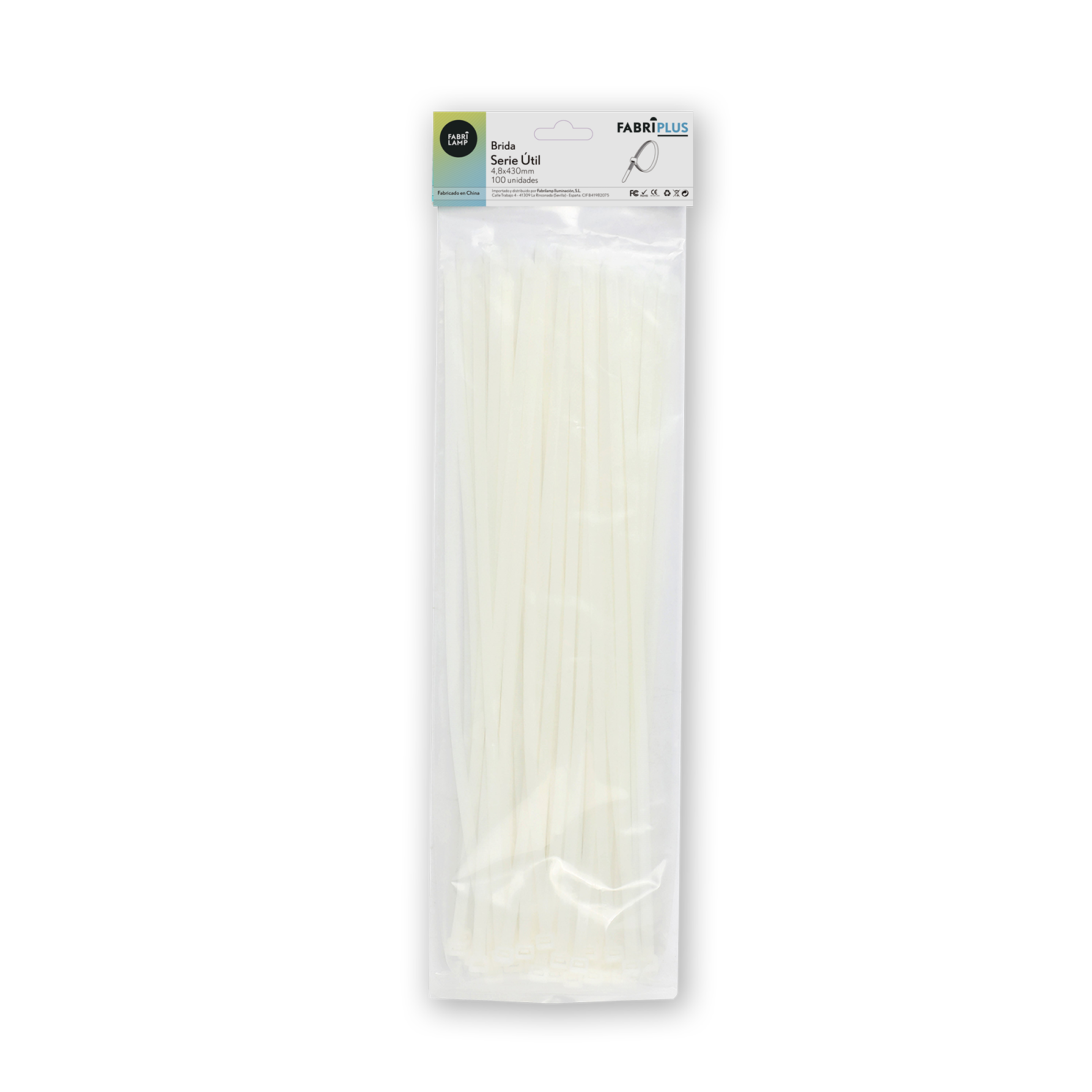 Bolsa de 100 bridas blancas ideal para organización de cables en garajes y exteriores