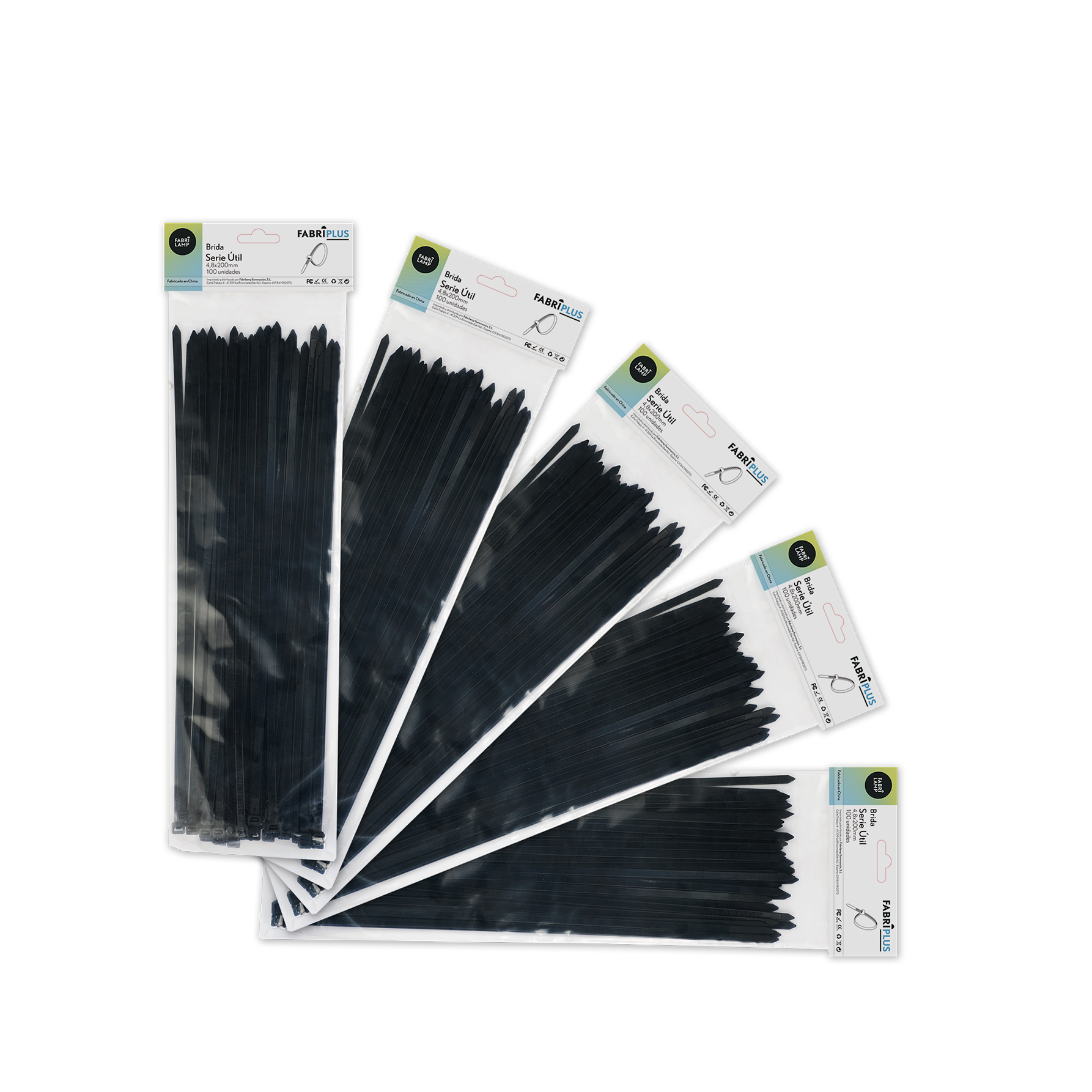 Bolsa de 100 bridas negras Fabrilamp ideales para instalaciones eléctricas y ferretería