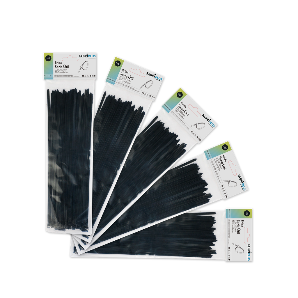 Bridas negras para fijar cables y tuberías en interiores y exteriores