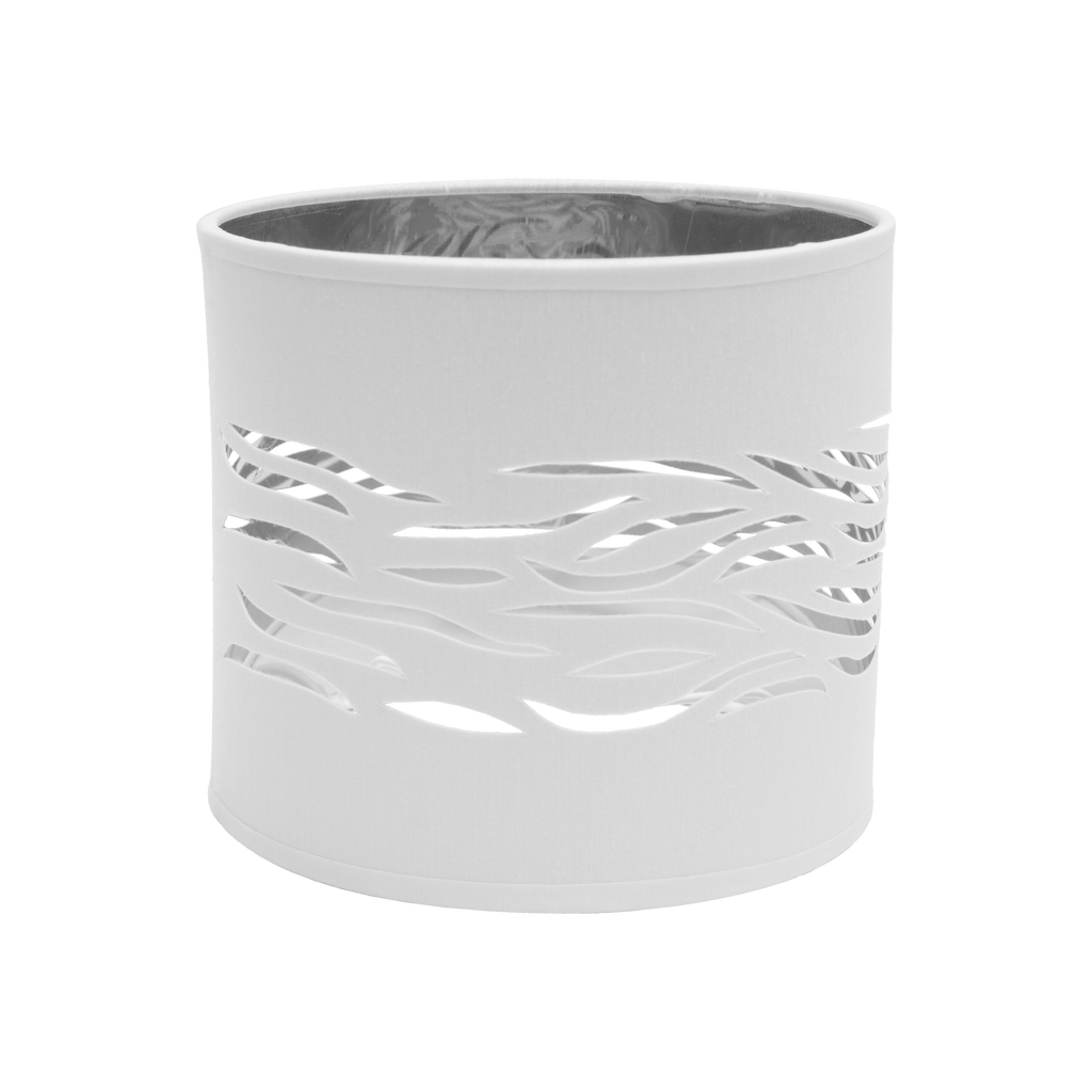 Pantalla Sobremesa Niebla Blanco-Plata E14 de Fabrilamp, vista frontal.