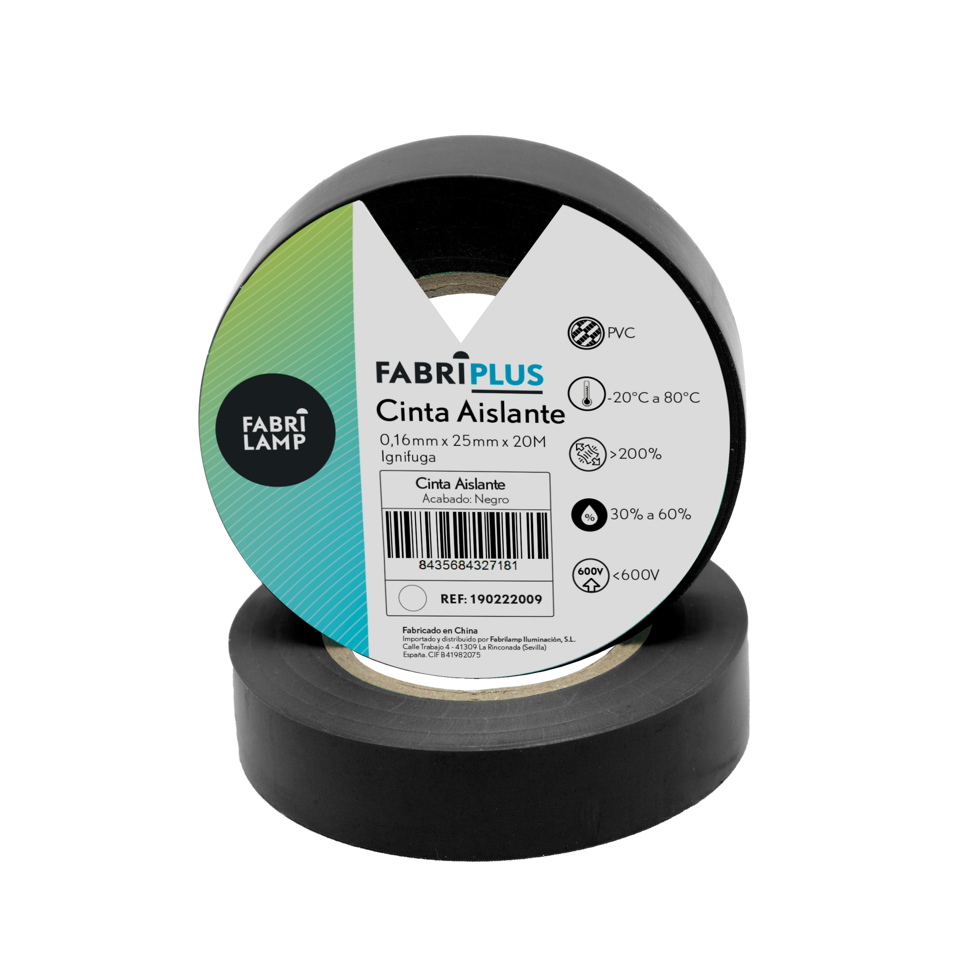 Cinta aislante electricista Fabrilamp, soporta hasta 600V