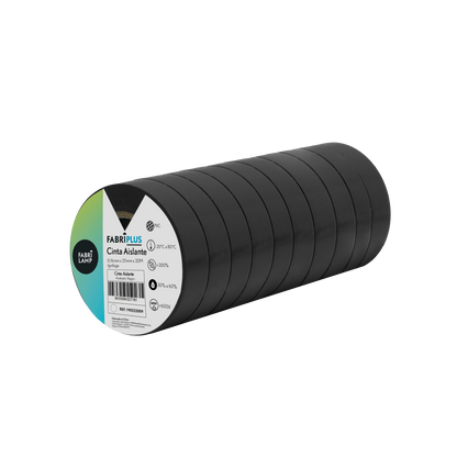 Rollo de cinta aislante PVC negra de 25mm x 20m, ideal para trabajos eléctricos.