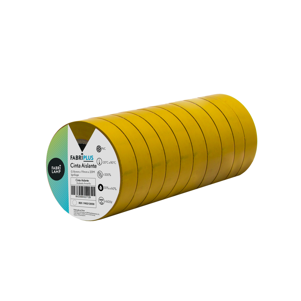 Cinta aislante amarilla, ideal para instalaciones eléctricas interiores y exteriores