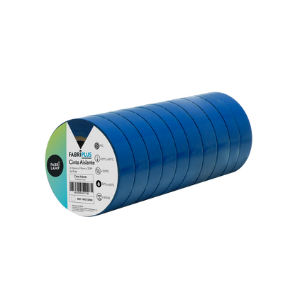 Rollo de cinta aislante PVC azul de 19mm x 20m, Fabrilamp, ideal para electricistas.