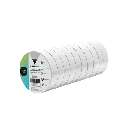 Rollo de cinta aislante PVC blanca de 19mm x 20m, ideal para electricistas. Fabrilamp.