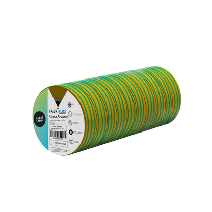 Rollo de cinta aislante PVC verde/amarillo 19mm x 10m para electricistas de Fabrilamp/Abrila