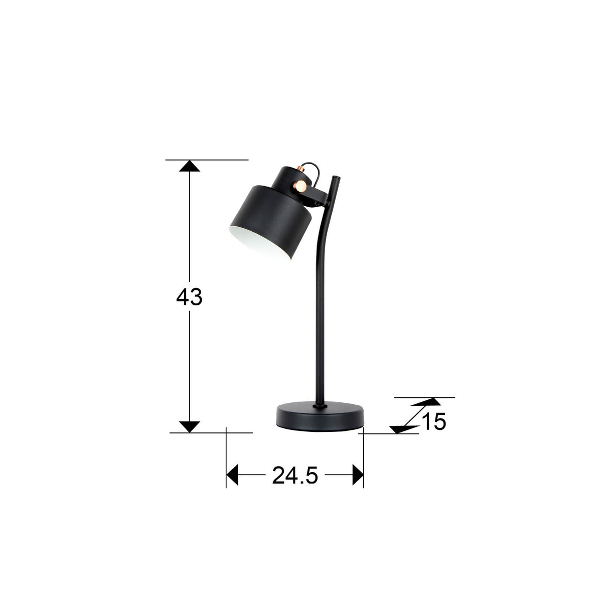 Plano con medidas de Lámpara de Sobremesa Erika 44 cm Negro Mate y Cobre Schuller · Ref. 12469