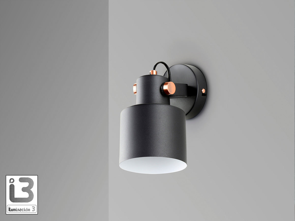 Aplique de Pared Erika 1 Luz E27 Negro Mate y Cobre Schuller en ambiente decorado | Schuller